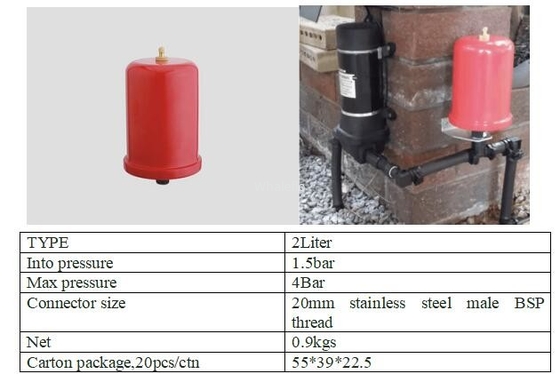 Whaleflo 2L Pressure Water Pump System Standar Accumulator Tank Max pressure 4Bar