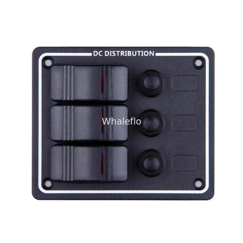 Whaleflo LED Boat Caravan Rocker Switch Panel Overload Protection Breakers Horizontal